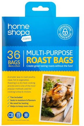 Homeshopa Roasting Cooking Bags with Clips, 36 Piece Turkey Chicken Oven Bag for Meat Poultry Fish Ham Seafood Vegetable Chicken Oven Cooking Bags, Oven & Microwave Safe, Transparent, 38 x 25 cm