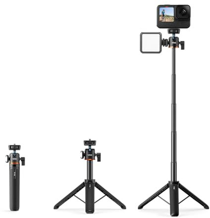 VRIG Mini trépied extensible de 51,1 cm avec tête sphérique à 360 °, 4 niveaux de réglage avec griffe et perche à selfie pour caméra d'action 6,35 mm