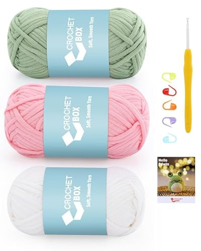 CROCHET BOX Cotton Nylon Blend Yarn - 3 PCS, Avocado, Natural White, Pink, 50g, 55Yards, Easy Stitches, Beginner Friendly