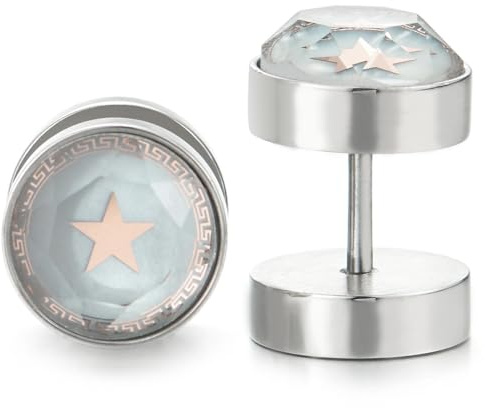 10mm Cerchio Orecchini con Stella, Acciaio Finto Dilatatore Fake Cheater Plug Gauges per Donna