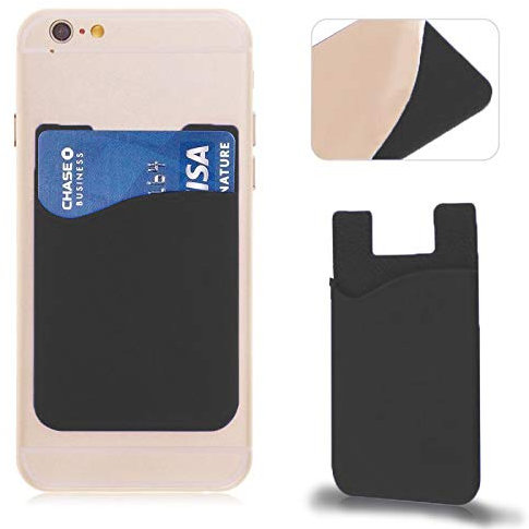 Unisex Silicone Adhesive Phone Wallet, Flexible Stick-On ID Credit Card Holder Pocket Pouch with Strong Adhesive for Smartphones - Durable, Compact, Lightweight (Black)