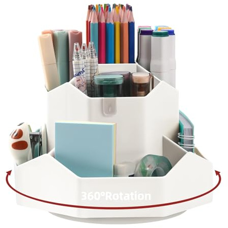 PKKP Drehbarer Stiftehalter, 360° Drehbarer Schreibtisch Organizer mit 9 Fächer, Große Kapazität Stifthalter für Kann Bleistifte, Kugelschreiber und Pinsel, Stifte Organizer für Büro Schule (Weiß)