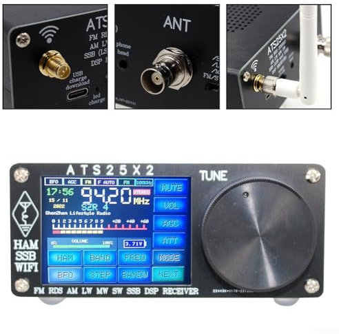 Lioaeust Kit receptor de radio, ATS25X2 receptor de radio FM RDS LW MW SW AM SSB DSP receptor con antena WIFI 2.4 pulgadas pantalla táctil a color, 1118694539