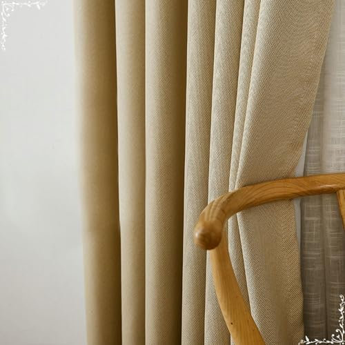 Homxi Vorhang Blickdicht Jugendzimmer 2er Set,2 x 137W x 160H cm,Lichtdichte Vorhänge Hellbraun Einfarbig Ösen Gardinen