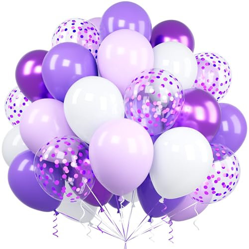 Ousuga Palloncini Viola Bianchi, 60 Pezzi 12 Pollici Palloncini Pastello Lilla Metallizzato Lavanda Coriandoli per Compleanno Matrimonio Anniversario Baby Shower Feste Decorazioni