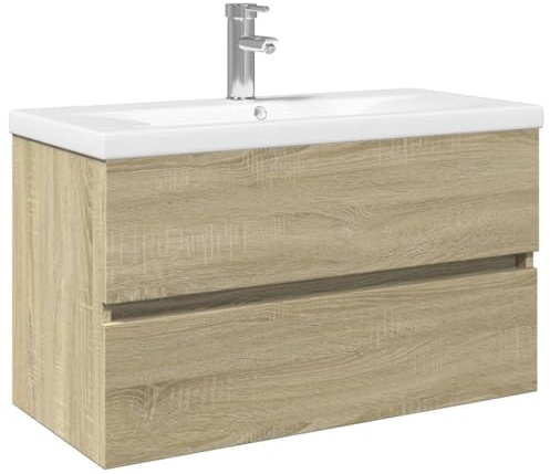 vidaXL Ensemble de Meubles de Bain 2pcs céramique et Bois d'ingénierie, Armoire de Salle de Bain, Meuble de Salle de Bain, Meuble de vestiaire