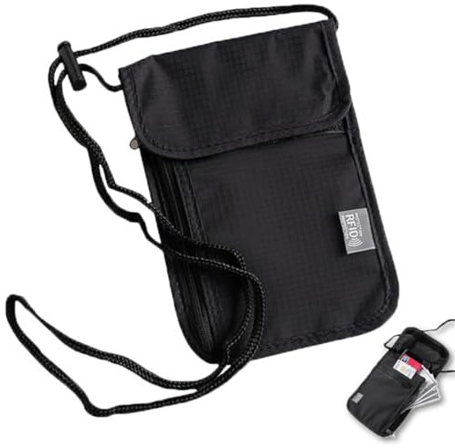 Brustbeutel, mit RFID Schutz Umhänge Geldbeutel, Brustbeutel Herren Damen, Reisegeldbeutel, Brustbeutel Mädchen Jungen, versteckte Anti-Diebstahl Festival Passhalter für Reise Zubehör, Schwarz