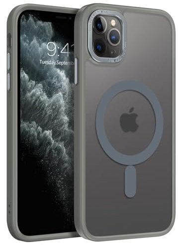 GUAGUA Strong Magnetic for iPhone 11 Pro Max Case [Compatible with MagSafe] [Military Grade Protection] Translucent Matte Back Slim Shockproof Anti-Scratch Phone Cover 6.5-Inch, Grey