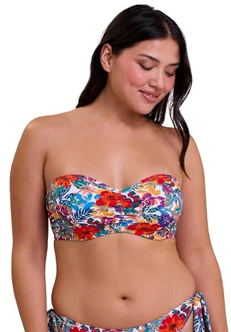 Sans Complexe - Modèle Curaçao - Haut de Maillot de Bain Bandeau - Femme - 95C - Imprimé Tropical Multicolore