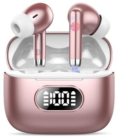 Ecouteurs Bluetooth Sans fil, Casque Bluetooth 5.3 avec 4 ENC Réduction Antibruit Mic, Écouteurs Bluetooth Hi-FI Son Stéréo, Casque Bluetooth Sans fil 50H avec Écran LED, IPX7 Etanche,Contrôle Tactile