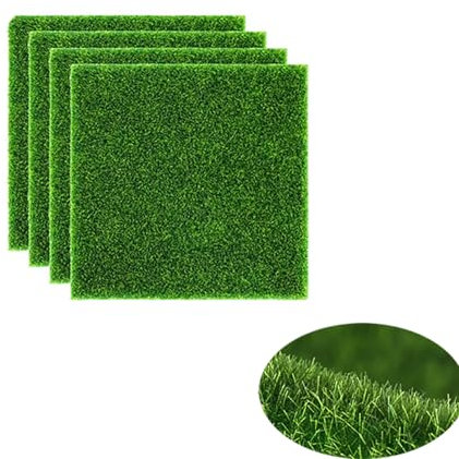 Simulated lawn,4 Pcs 15x15cm Artificial Lawn Artificial Grass Mat Miniature Garden Ornament Dollhouse Decoration Realistic Looking Fake Grass rug for DIY Dolls House Garden and Turf Micro Landscape