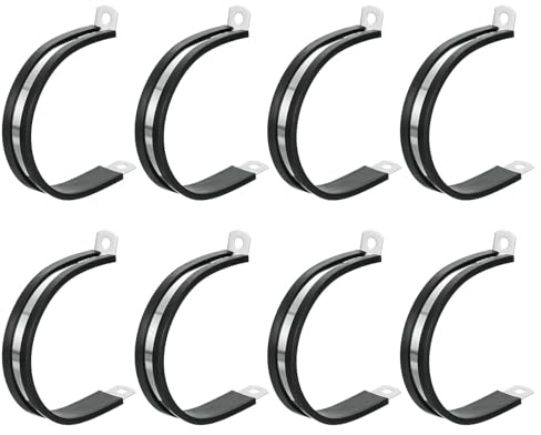 sourcing map 2-3/8(60mm) Cable Clamp, 304 Stainless Steel Rubber Cushioned Insulated Clamp R Shape Metal Clamp Tube Holder for Pipe Hose Wire Cord Installation 8Pcs