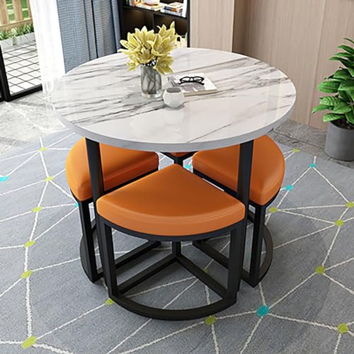 Rundes Konferenztisch- und Stuhl-Set für Küche/Esszimmer, 5-teiliges Set mit 1 Tisch und 4 Stühlen, runde Frühstücksbar, 80 x 75 cm, modernes Möbel-Esstisch-Set