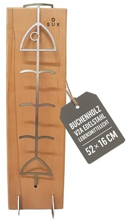SOUK ONE Flammlachsbrett aus Buche Holz/Edelstahl – Rostfrei, Verstellbare Halterung, Perfekt für Feuerschalen, Grills & offenes Feuer, Langlebig & Pflegeleicht (Lieferung erfolgt ohne Feuerschale)