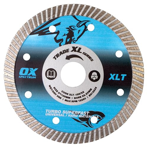 OX Trade Turbo Diamond Blade 125mm – Concrete, Stone & Brick, 22mm Bore | 125mm Turbo Diamond Blade – Fast-Cut Semi-Continuous Rim, 10mm Segment, Wet & Dry, Fits 22mm Angle Grinders