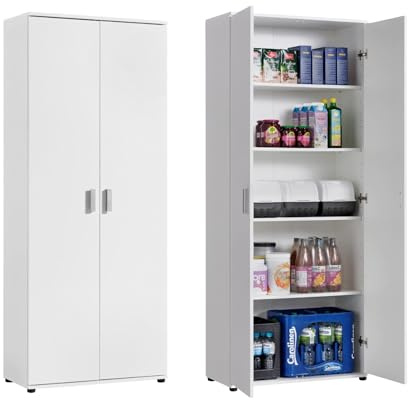 Home Collective Armoire multi-usages de 75 cm de large avec 2 portes, 4 étagères - Armoire polyvalente pour provisions, fournitures de nettoyage, dossiers, ménage, couloir, bureau, cave, 75x35x184cm