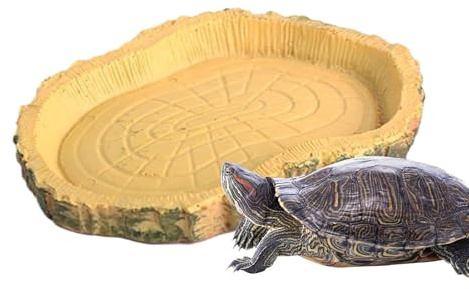 Amphibian - Plato de tortuga realista | Cuenco de agua de tortuga plano, ligero y portátil para terrarios, viveros y recintos para lagartijas y alimentos