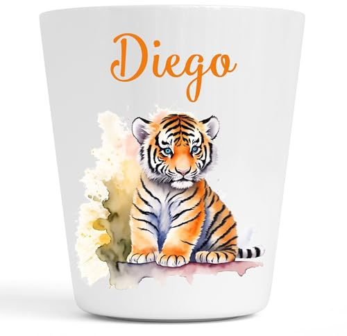 Générique Gobelet en Plastique pour Enfants | Gobelet Personnalisé avec Nom |Verre Plastique Incassable Personnalisé (Tigre Diego)