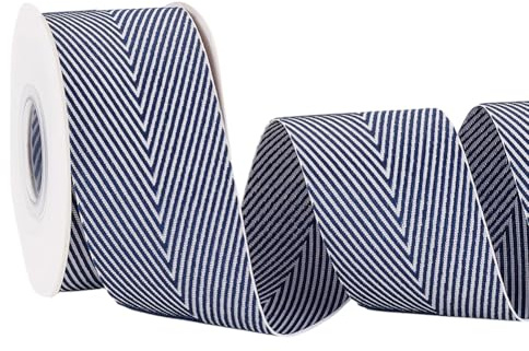 PH PandaHall 9m Nastro in Twill Largo Nastro a Spina di Pesce, 38mm Nastro Fettuccia a Righe per Cucito Artigianato Confezioni Regalo Fai Da Te, Blu Notte