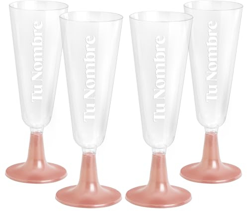 OH YEAH - 4 Copas Cava Plástico Reutilizables Oro Rosa - 150 cc - 4 Nombres PERSONALIZADOS - Vaso Despedida de Soltera - Novia y Amigas - Vasos Reciclables - Team Bride - PERSONALIZADO