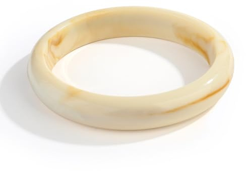 HUAYUNFANG Beige Acrylic Resin Bangle Bracelet Geometric Round Minimalist Cuff Bangles For Women Acetate Mottled Plate Wristband Statement Cuff Jewelry