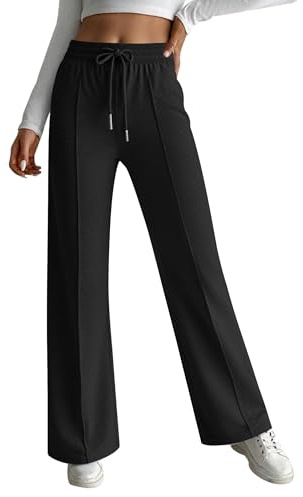 Hotouch Damen Hose Baggy Jogginghose Lockere Stoffhose High Waist Sweatpants Weites Bein Freizeithose mit Taschen Wide Leg Hose mit Elastischem Bund Schwarz M