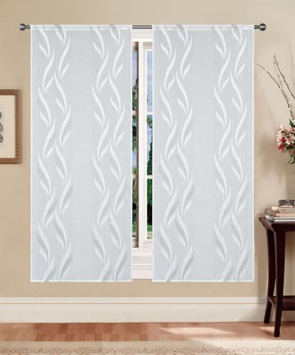 GBiancheria Tende a pannello Madrid 60 cm – coppia tende semitrasparenti in jacquard moderne ed eleganti, disponibili in vari colori, facili da lavare e subito pronte da appendere (Grigio, 60x150 cm)