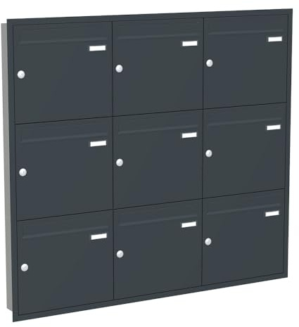 KNOBLOCH Briefkastenanlage | Unterputz | 9-Fach | Anthrazit RAL 7016 | senkrecht | optional 2. Namensschild & 3 Schlüssel