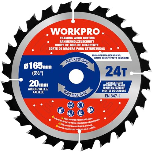 WORKPRO Circular Saw Blade, 165 mm x 20 mm x 24T Wood Cutting Blade | Durable TCT Material, 1.8 mm Thin Kerf, Fast Rip Cuts, Softwood, Timber & Plywood Use