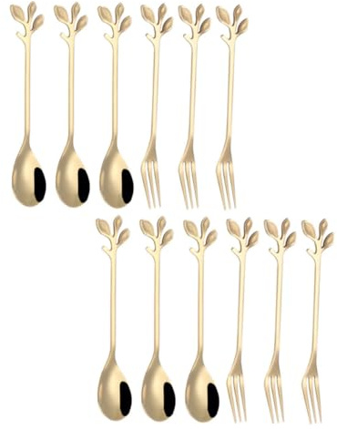 LIGIGWASH 12 piezas Cucharas y Tenedores de Postre de Acero Inoxidable con Diseño Dorada para Café Té Helado y Aperitivos Cocina y Eventos