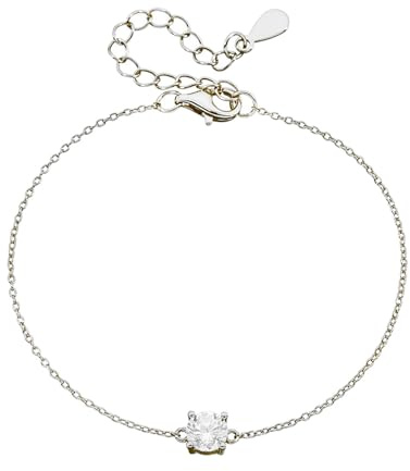 Tolldek 14 Karat 585 Weißgold Armbänder Damen Echter Schmuck, Dünn Armreifen mit Labor Erstellt Diamant, Armreif Au585 Gold, 17+5CM
