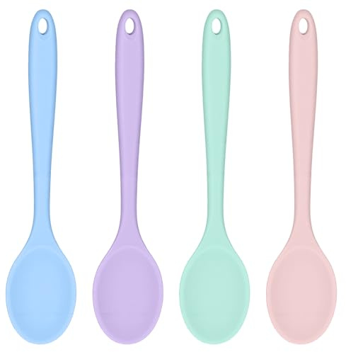 Guduling 2 Pcs Silicone Cooking Spoon,4 Color Silicone Spoon,8 in Silicones Spoons for Cookings – Heat Resistant Long Handle Stirring Spoons for Cooking, Baking & Non-Stick Kitchen Tools