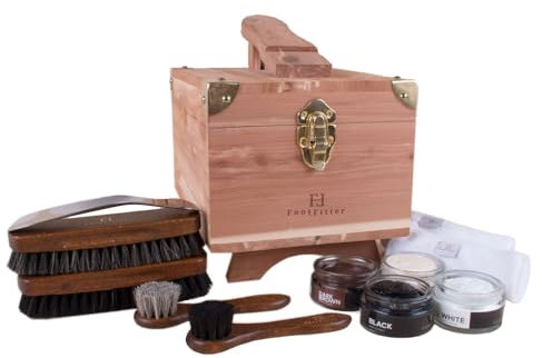 FootFitter Grand Cedar Shoe Shine Valet Set, Premium Classic Cream Kit