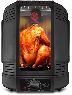 NutriChef Vertical Rotisserie Oven, Countertop Kebab Maker, 10L Shawarma Grill Machine, Chicken Spit Roaster for Perfectly Roasted Chicken, Turkey, Lamb, With Skewer, Basket & Drip Tray, Black