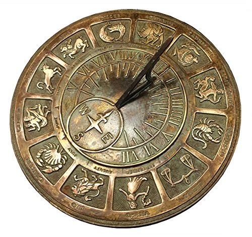 Rome Solid Zodiac Sundial, Brass