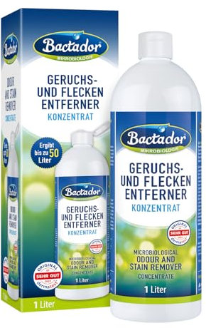 Bactador Enzymreiniger Konzentrat 1L - Geruchsentferner & Fleckenentferner - Mikrobiologischer Geruchsneutralisierer - Hundeurin / Katzenurin Entferner - Porentiefe Reinigung - Ergibt bis zu 50 Liter