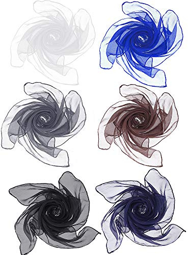 Boao 6 Pieces Chiffon Scarf 1950s Square Neck Head Scarfs Vintage Soft Polyester for Women Lady(Black, Navy, Royal Blue, Coffee, Gray, White)
