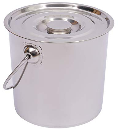Edelstahleimer 12 Liter, Metalleimer, mit Deckel, Feuerwehrgarage, verschütteter Sand, Durchmesser 26 cm, Reinigungs- oder Transportaufgaben, Kücheneimer, Futtereimer, Milcheimer, Silber