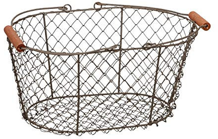 Drahtkorb braun/oval/mit Bügel und Holzgriffen/Ø 30 cm