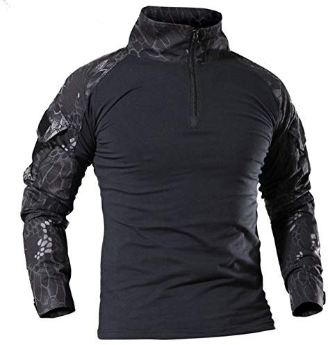 Camisa de manga larga táctica militar para hombre Camiseta de combate de caza transpirable de secado rápido Prenda superior exterior 1/4 con cremallera frontal camuflaje camisas airsoft, S