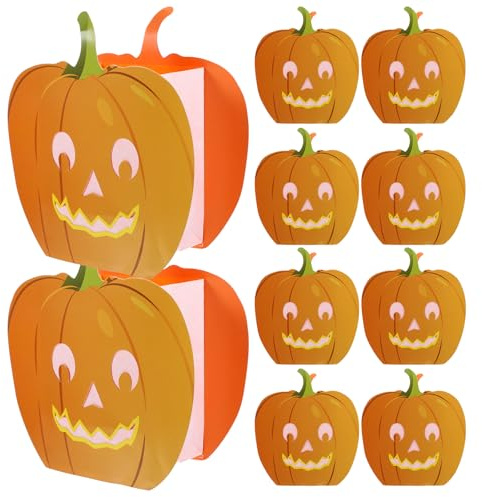 OSALADI Halloween Kürbis Windlicht Papier Lichtertüten 10 Stück 14.5X7.5X6.2Cm Kerzenhalter Dekoration Für Herbst Party Tischdeko Und Thanksgiving