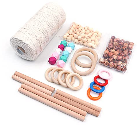 Tiardey Macrame Kit para Colgar en la Pared, Macrame Plant Hanger Kit Hilo de algodón Cuentas de Anillo de Madera.?Macrame Starter Set Planta Colgante Kits de Manualidades para Principiantes