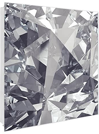 banjado Großer Schlüsselkasten Glas - Schlüsselbox 30x30cm mit 50 Haken - Schlüsselkasten modern für Schlüsselaufbewahrung mit beschreibbarer, magnetischer Glastür - Motiv Diamant