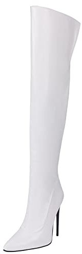 MJIASIAWA Donna Tacco A Spillo Vestito Appuntito Zip Stivali Alti Prom Sopra Il Ginocchio Inverno Warm Moda Boots Serata Bianco Numero 45 EU/47 Asiatico