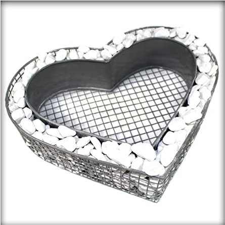 KiesKönig Herz Gitter Pflanzschale Grabschmuck Grabgestaltung Friedhof 8 cm Hoch mit Trennblech und Kies