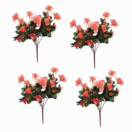 Künstliche Azaleen-Blume, Kunstblume, Kunstblume, 4 Bündel, für Zuhause und Außenbereich, Champagnerfarben