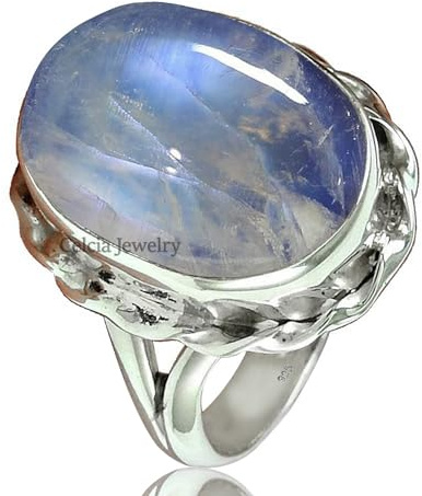 Anillo de piedras preciosas de piedra lunar natural, joyería hecha a mano de plata de ley 925 para mujer (piedra lunar, tamaño 7)