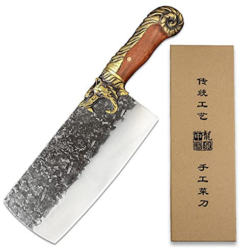Forgiata Handmade Macellaio Mannaia Set di coltelli Longquan Tagliere 7CR17 Affettatrice all'aperto in campeggio spada coltelli (Color : A chopping)