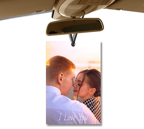 Pahdecor Benutzerdefinierter Lufterfrischer für Auto Personalisierte PVC Auto Rückspiegel Hängendes Bild Foto Text Rahmen Düfte Zubehör Valentinstag Geburtstag Geschenk Anhänger (ohne Duft)