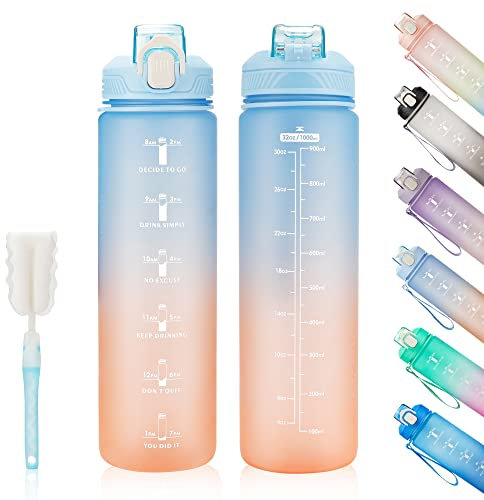 YC Kitchen Borraccia Sportiva Motivazionale 1L - Borraccia Termica 1 litro, Bottiglia d'acqua Sportiva senza-BPA con paglia e trasporto cinghia